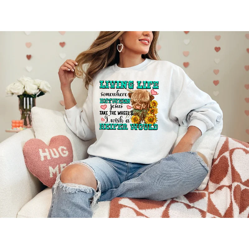 Living life Tshirt/ Sweatshirt Hoodie with Frayed Bohemian Relaxed