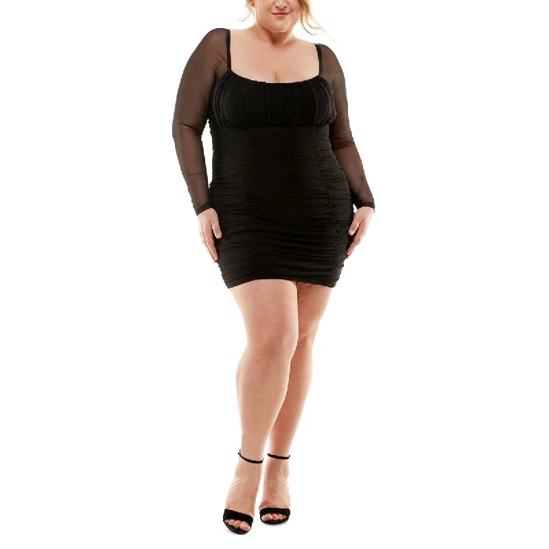 City Studios Womens Plus Emma Lace Up Mini Cocktail and Party Dress Tunics Yoga stretchy