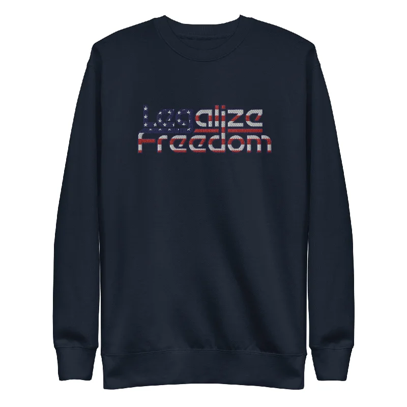 Legalize Freedom Embroidered Crewneck Sweatshirt Hoodie with Hem Applique Textured Unique