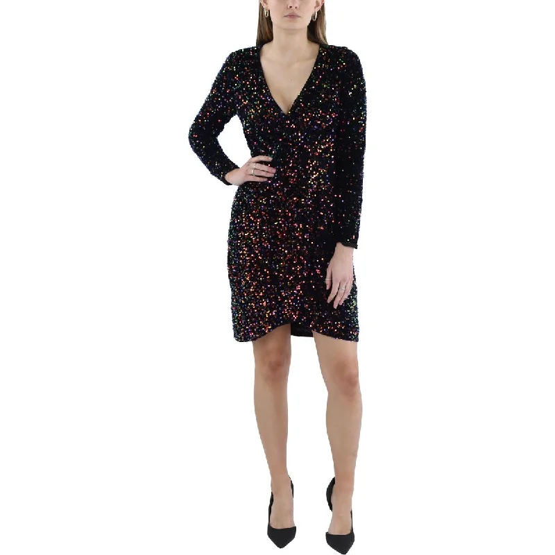 Julia Jordan Womens Sequined Cocktail And Party Dress Peplum Ruffle Cocktail