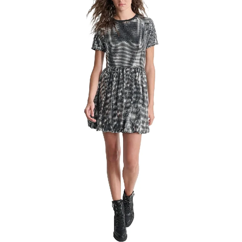 DKNY Womens Sequined Metallic Cocktail And Party Dress empire Waist empire