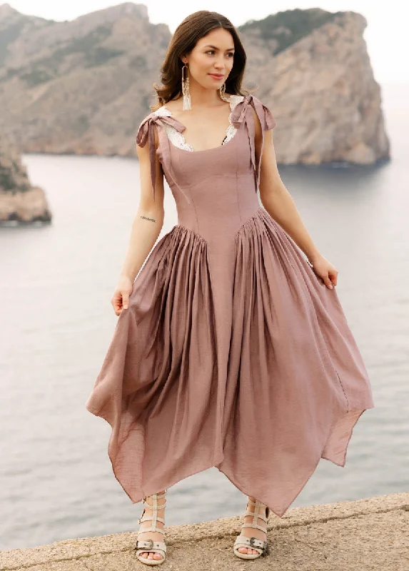 Mayreli Dress in Rosetan Square Neckline Feminine