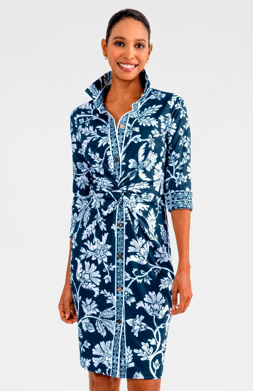 Gretchen Scott Twist & Shout Dress - Stunning Stippling Navy Tunics Sophisticated sleek