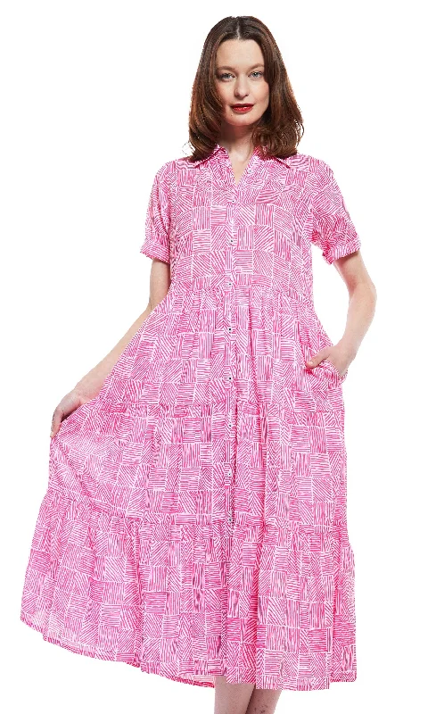 Palm Desert Dress in Fuschia And White Criss Cross Pattern Tunics Chinos classic