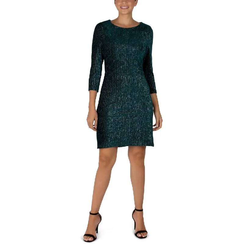 Julia Jordan Womens Textured Metallic Cocktail and Party Dress Pleated Skirt Elegant