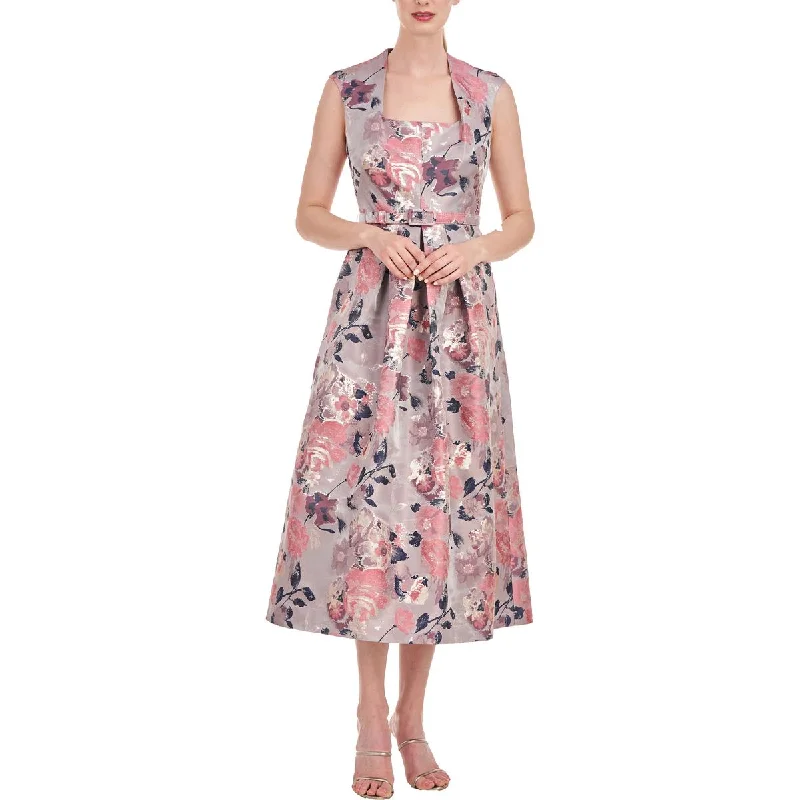 Kay Unger New York Womens Metallic Midi Cocktail And Party Dress Tunics Mesh breathable