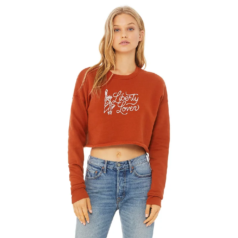 Liberty Lover Embroidered Crop Sweatshirt Hoodie with Bell Sleeves Flared Feminine
