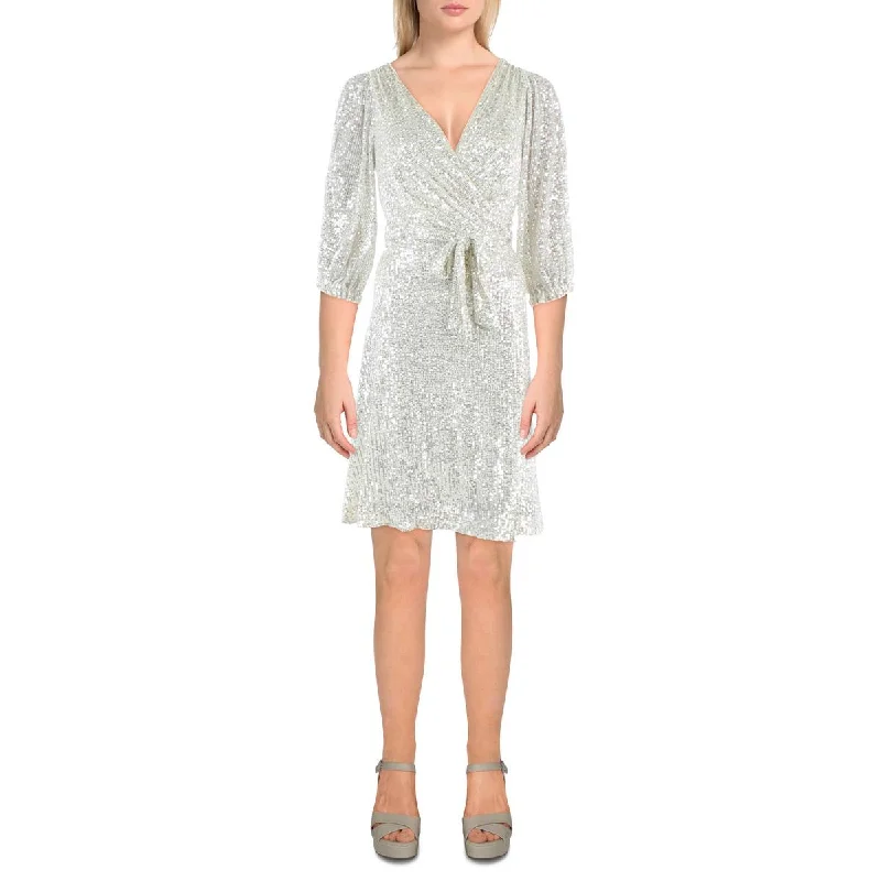 DKNY Womens Petites Sequined Surplice Cocktail and Party Dress Lace Sexy Club