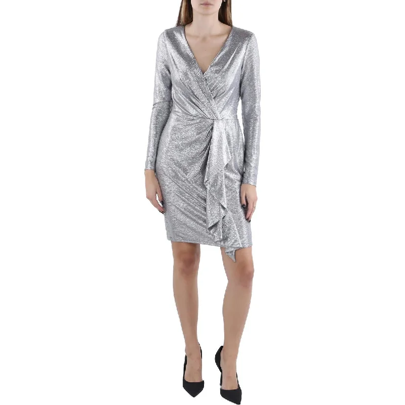 Lauren Ralph Lauren Womens Drapey Metallic Cocktail And Party Dress Tunics Summer linen