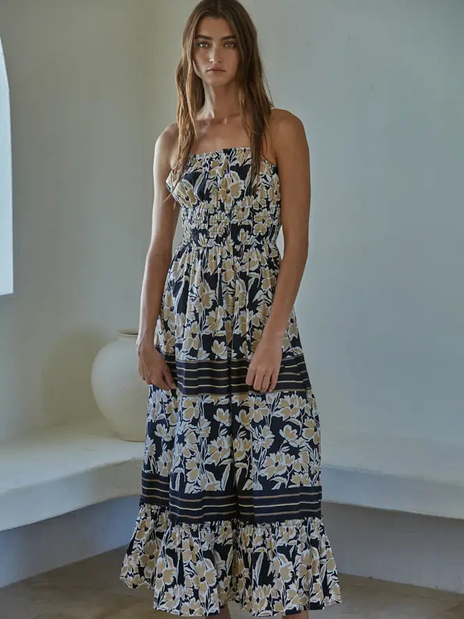 FLORAL STRAPLESS DRESS Tunics Polka dots