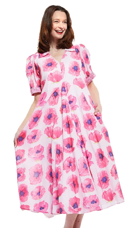 Montauk Dress in Pink with Poppy Print Tunics Practical easy-care
