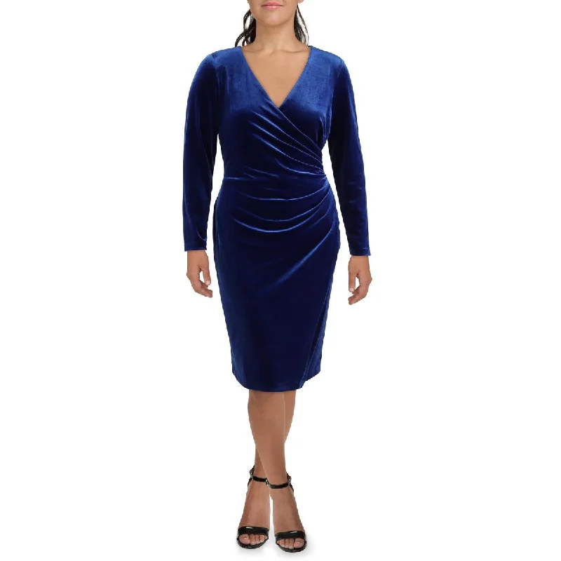 Lauren Ralph Lauren Womens Solid Velvet Cocktail And Party Dress Glittery Long Formal