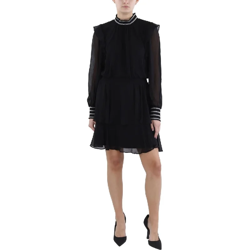 Karl Lagerfeld Paris Womens Tiered Mini Cocktail And Party Dress Cowl Neckline Elegant