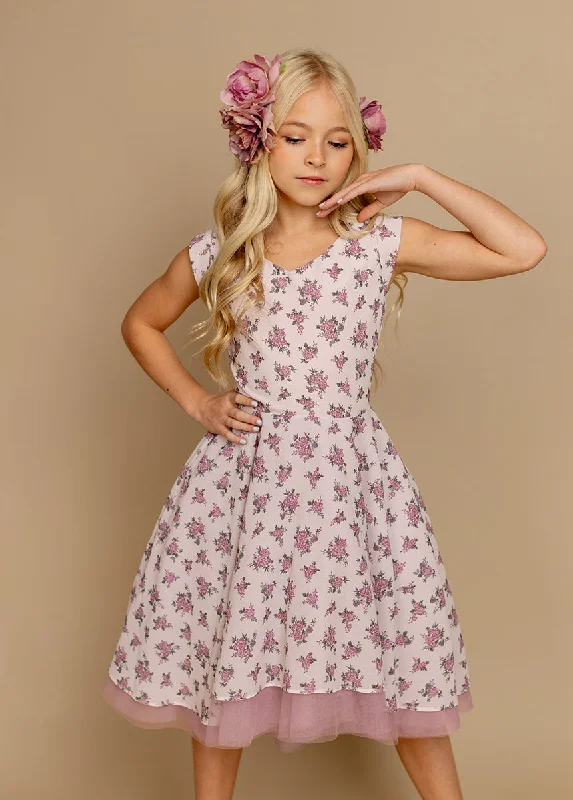 Lezah Petticoat Dress in Lilac Ditsy Floral Square Neckline Feminine