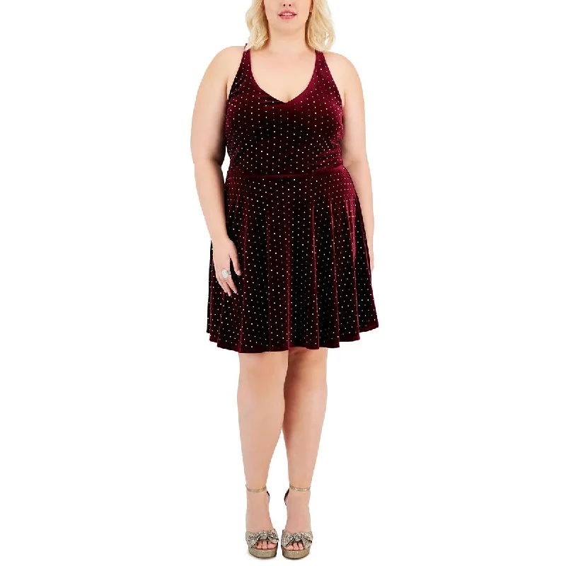 City Studio Womens Plus   Velvet Knee Length Cocktail And Party Dress Boat Neckline Classic