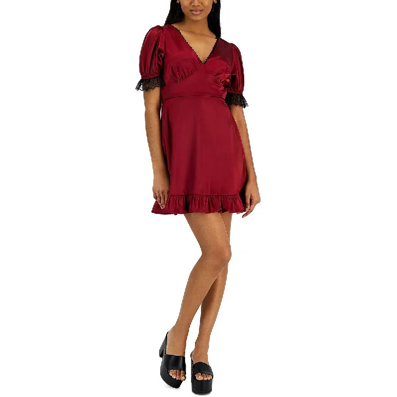 Kit & Sky Womens Juniors Satin Lace-Trim Cocktail and Party Dress Tunics Travel practical