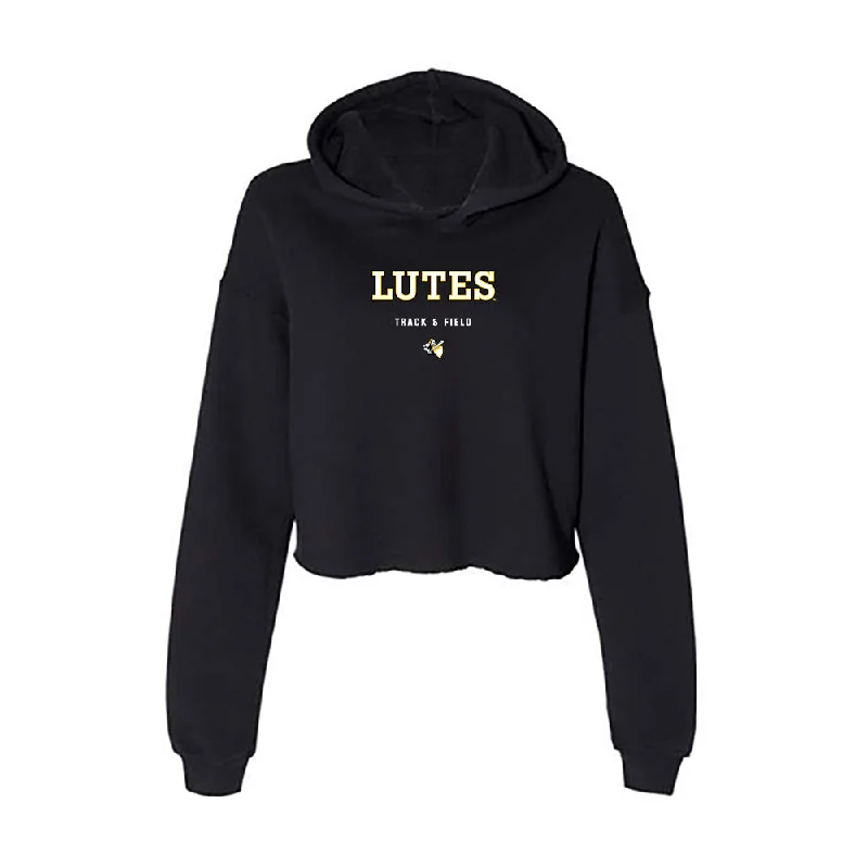 PLU - NCAA Women's Track & Field : Allie Youngs - Women's Crop Fleece Hoodie Hoodie with Frayed Bohemian Relaxed