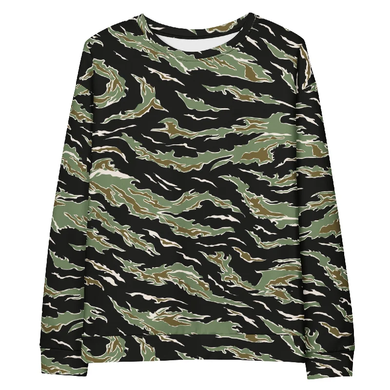 Tiger Stripe Jungle Camouflage Unisex Sweatshirt Hoodie with Rolled Sleeves Casual Relaxed