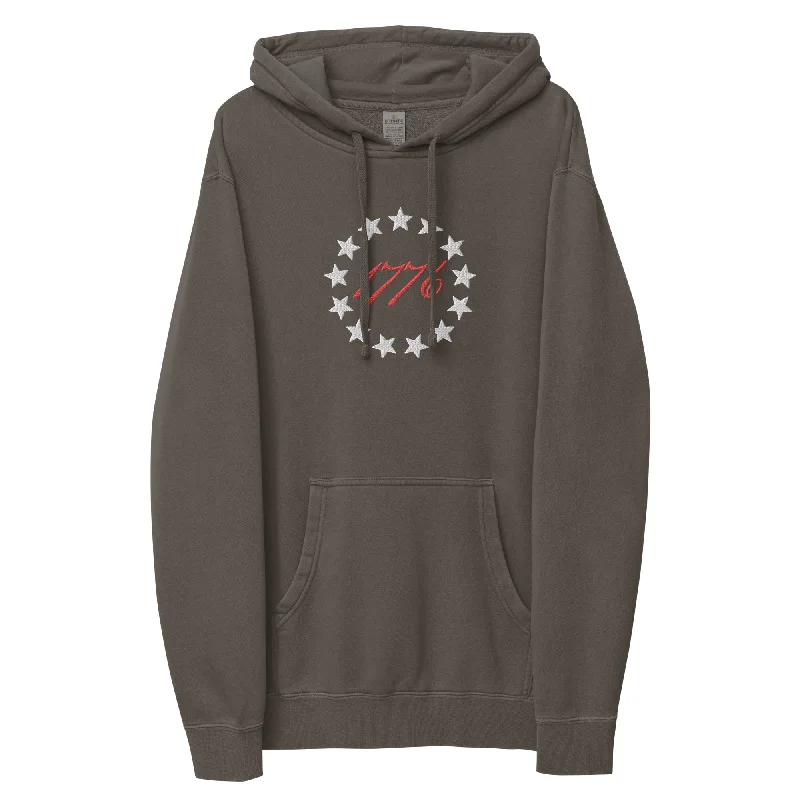 1776  Betsy Ross 13 Stars Embroidered Unisex pigment-dyed hoodie Hoodie with Cropped Fit Short Trendy