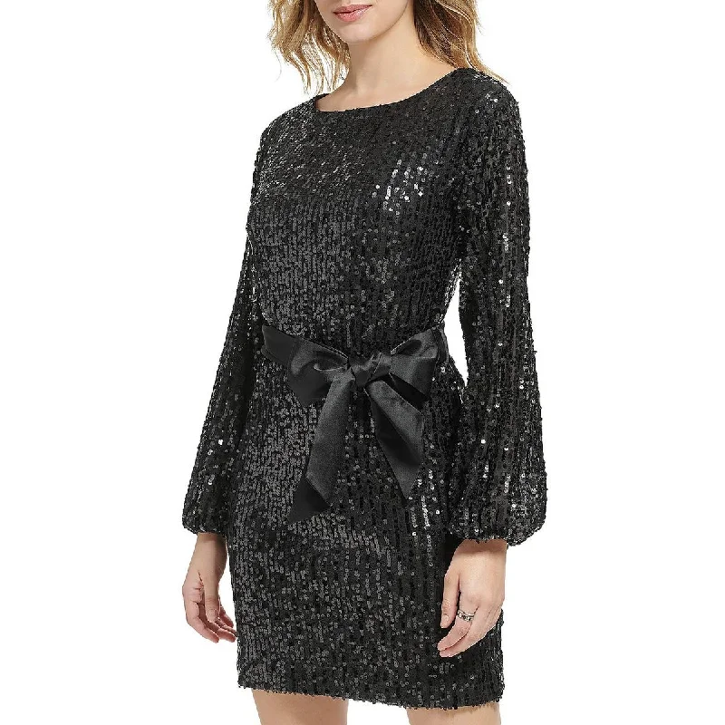 Karl Lagerfeld Paris Womens Sequined Mini Cocktail and Party Dress Square Neckline Feminine