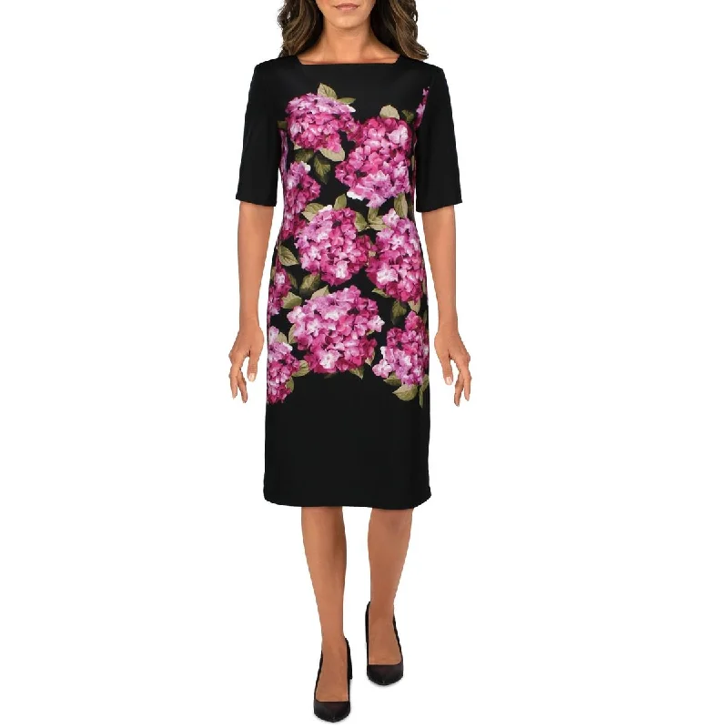 Gabby Skye Womens Floral Mini Cocktail and Party Dress Cowl Neckline Elegant
