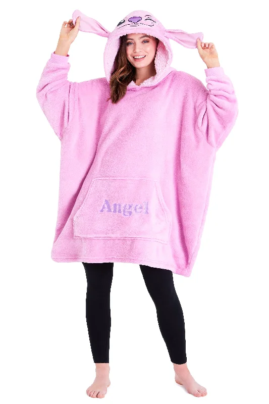 Disney Stitch Oversized Blanket Hoodie for Women - Pink Angel Hooded Sweatshirt Casual Wear Street Style