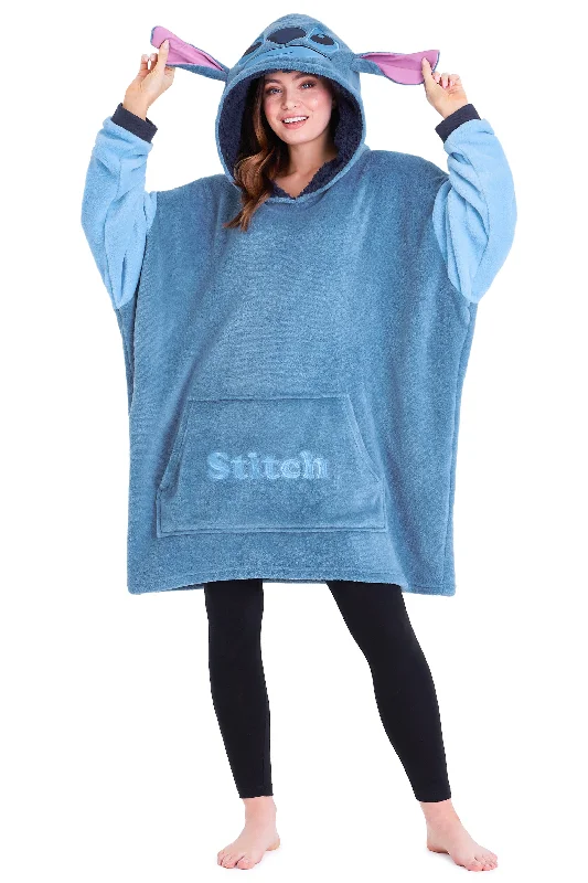 Disney Stitch Oversized Blanket Hoodie for Women - Blue Stitch Hoodie with Logo Branding Identity