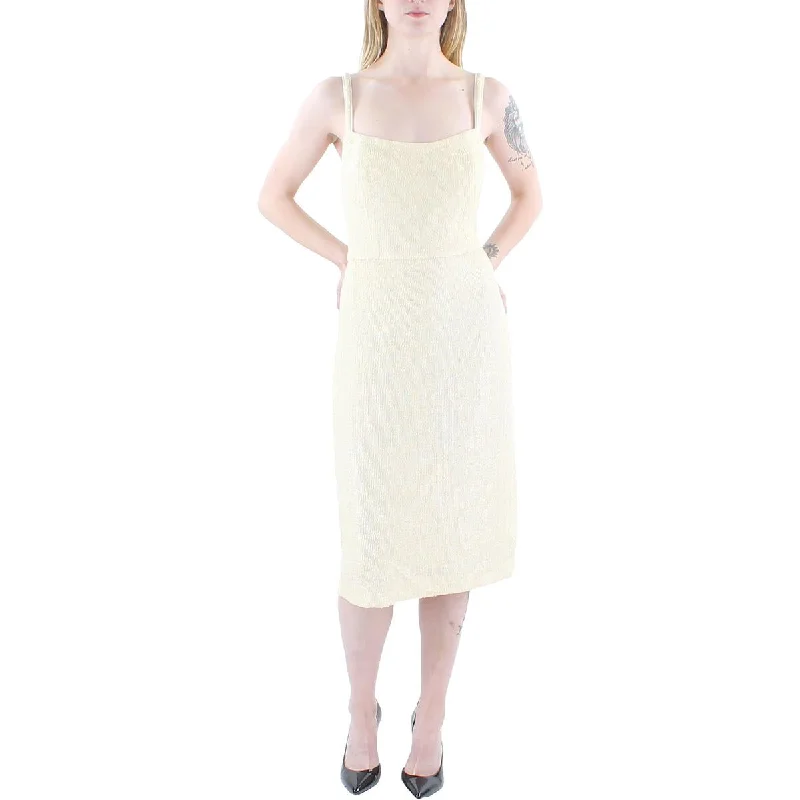 Donna Karan Womens Sequined Knee-Length Cocktail and Party Dress Square Neckline Feminine