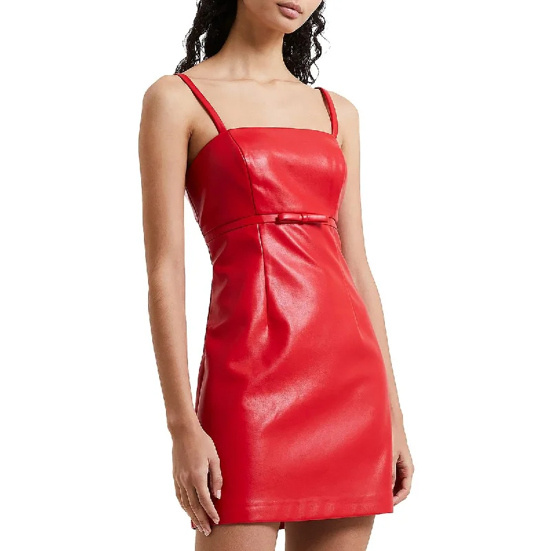 French Connection Womens Faux Leather Mini Cocktail And Party Dress Off-the-shoulder Bohemian Festive
