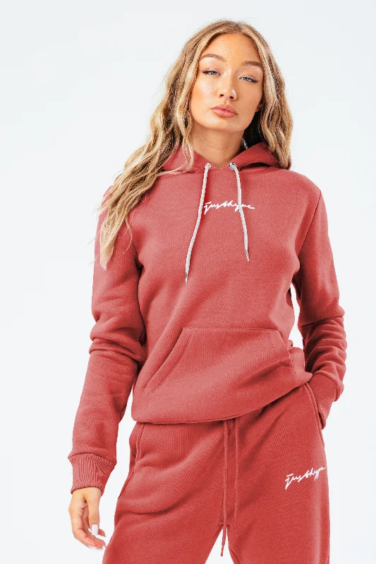 Hype Womens Burgundy/Coral Scribble Hoodie Hoodie with Logo Branding Identity