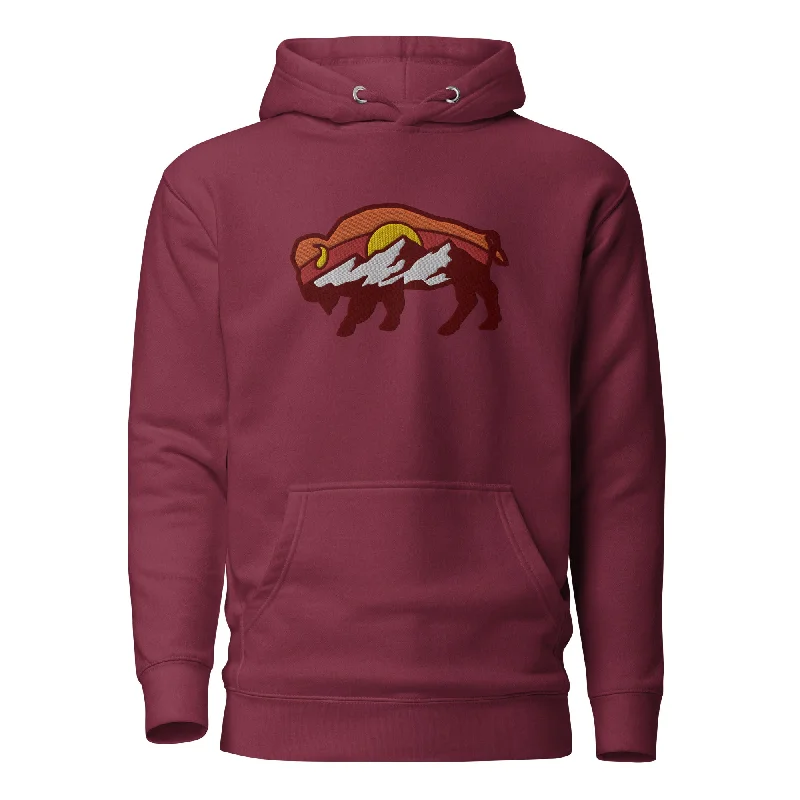 Liberty Bison Embroidered Hoodie Hoodie with Illustration Artistic Creative