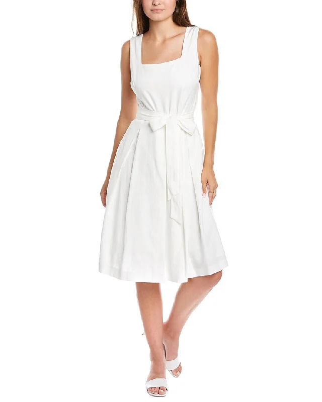 Anne Klein Tie Waist Linen-Blend A-Line Dress A-Line Day Work