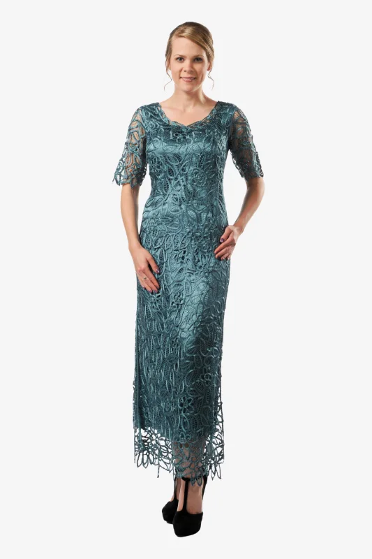 Soulmates C8080 Hand Lace Silver Beaded Short Sleeve Top with Skirt Set linen skirt natural