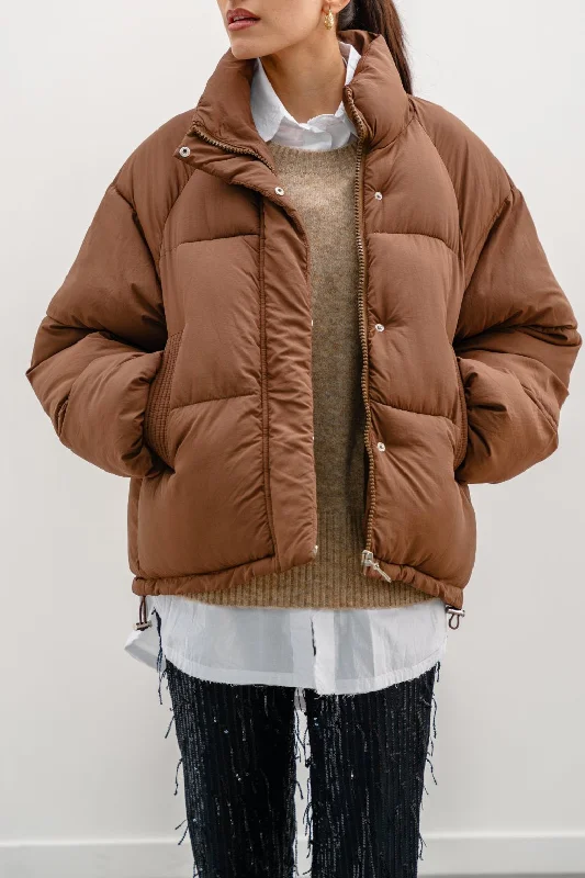SHORT PUFFER JACKET Boat Neck Shawl Collar Notched Collar