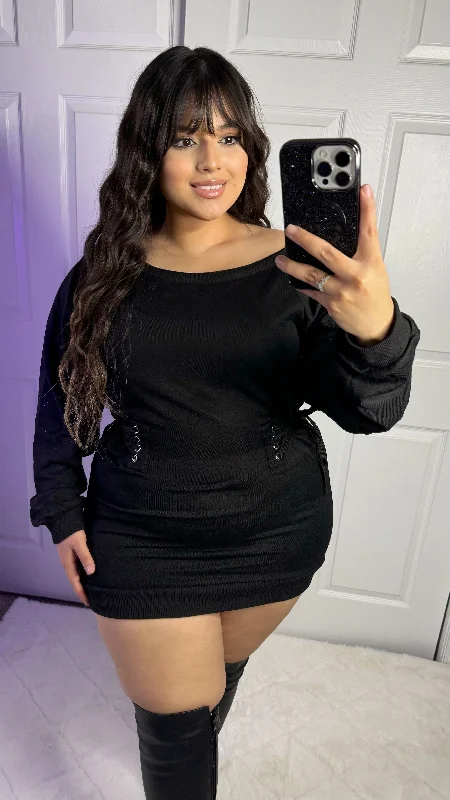 Valentina Sweater Dress - Black Beaded Sweater Sequined Faux Fur