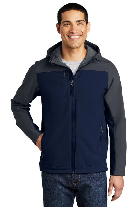 Port Authority Mens Core Wind & Water Resistant Full Zip Hooded Jacket - Dress Navy Blue/Battleship Grey Wool Fabric Cashmere Fabric Tweed Fabric