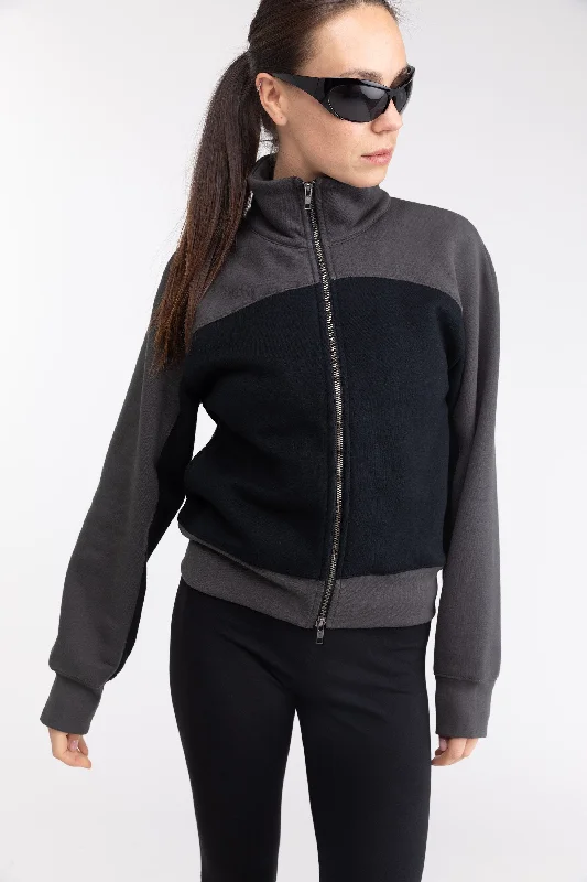 COLOUR BLOCK ZIP-UP JACKET Wool Jacket Cashmere Jacket Tweed Jacket