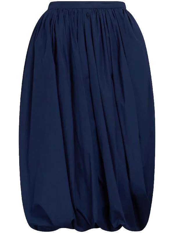 PUFFBALL-HEM PLEATED MIDI SKIRT denim skirt casual