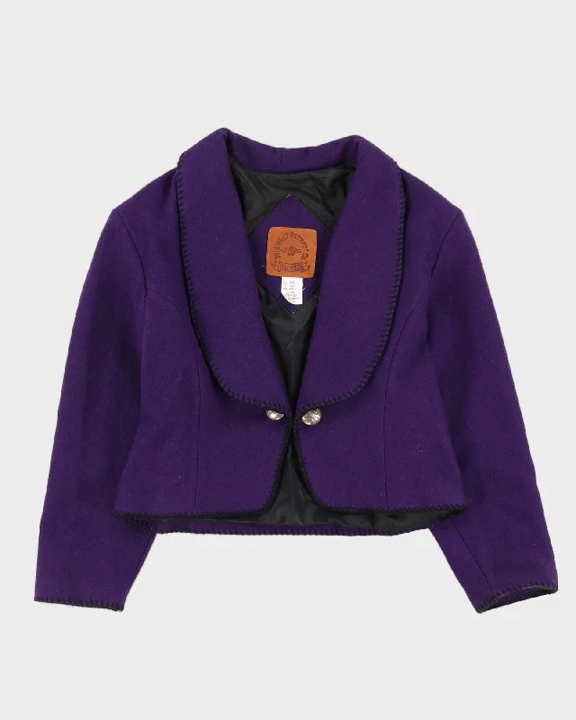 Purple Wool Cropped Jacket - L Rayon Jacket Velvet Jacket Corduroy Jacket