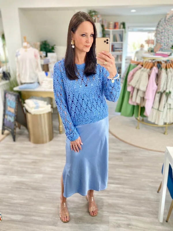Pointelle Sweater and Satin Midi Dress Set Cotton Fabric Linen Fabric Terry Fabric