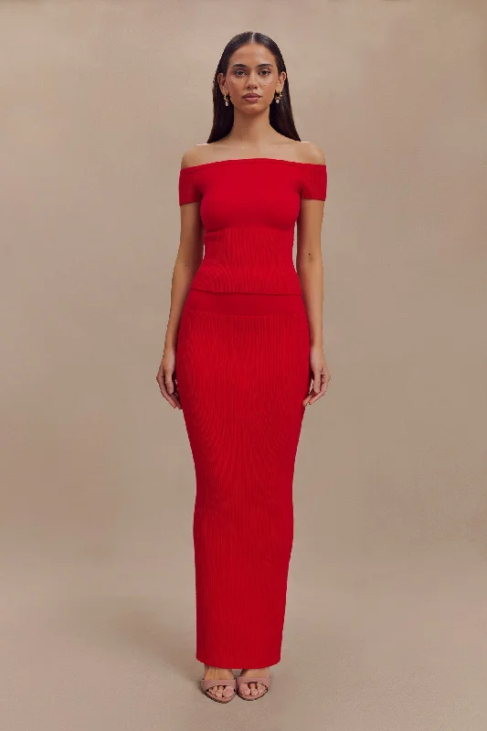 Mathilde Ribbed Knit Maxi Skirt - Ruby relaxed fit skirt