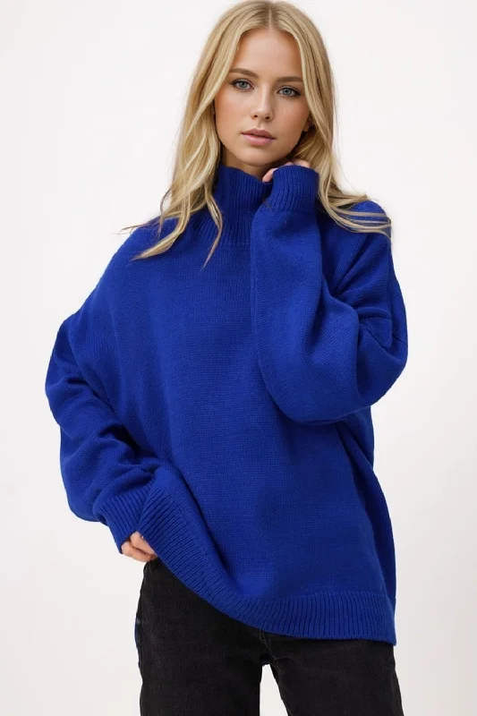 Basic Bae Side Slit Turtleneck Long Sleeve Sweater Print Jacquard Patchwork