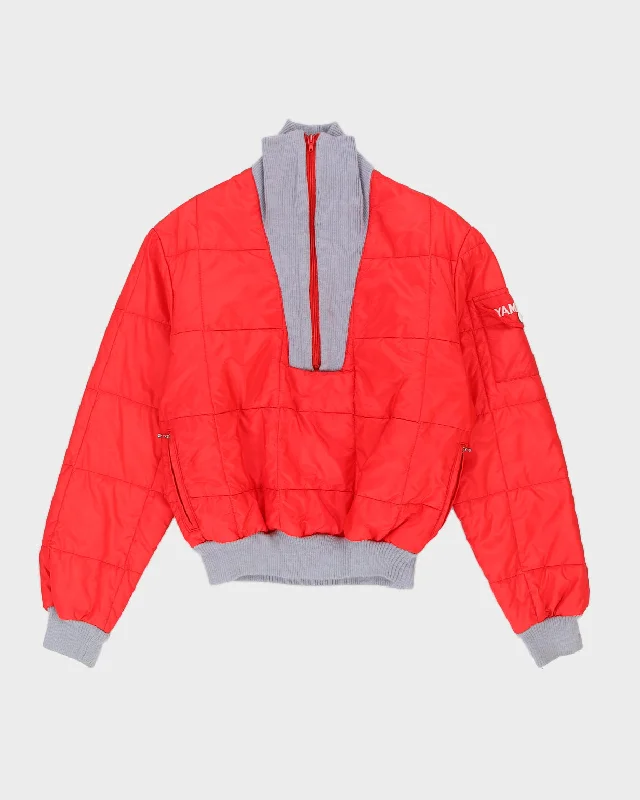 Vintage 80s Yamaha Red Quarter Zip Puffer Jacket - L Print Jacket Jacquard Jacket Patchwork Jacket