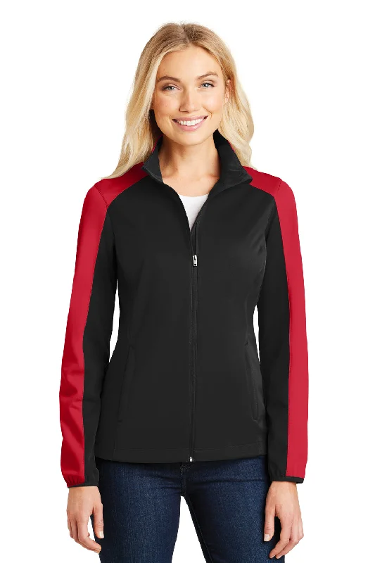 Port Authority Womens Active Wind & Water Resistant Full Zip Jacket - Deep Black/Rich Red - Closeout Satin Jacket Silk Jacket Chiffon Jacket