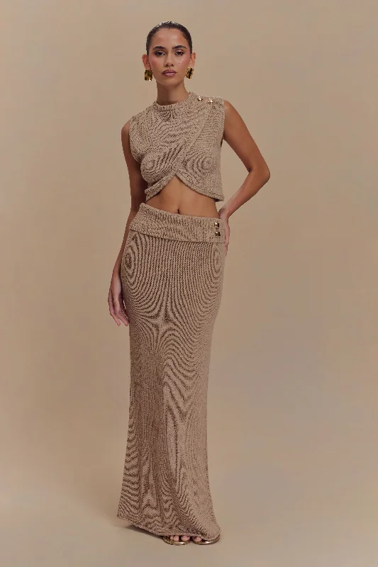 Sloane Knit Maxi Skirt - Latte flowy skirt hem
