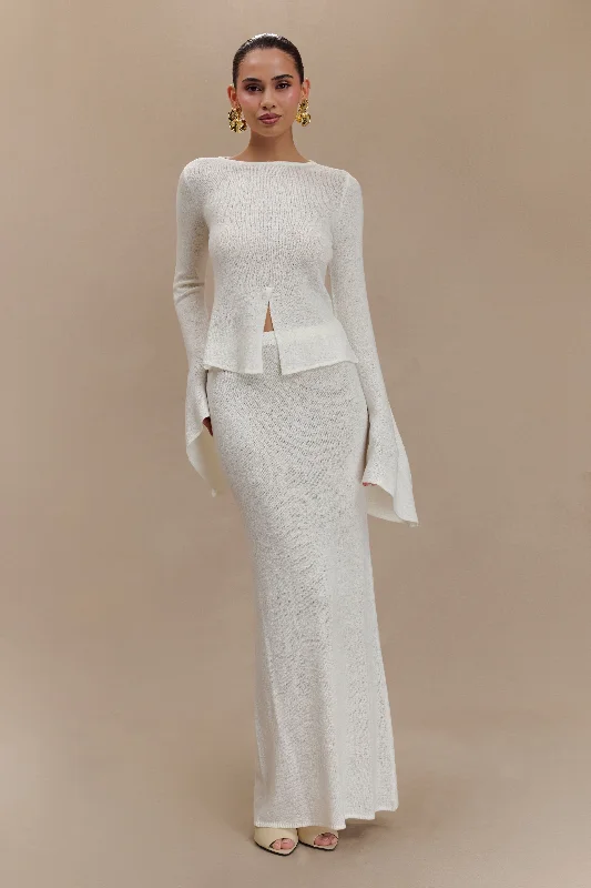 Phoebe Knit Maxi Skirt - Ivory cashmere skirt rich