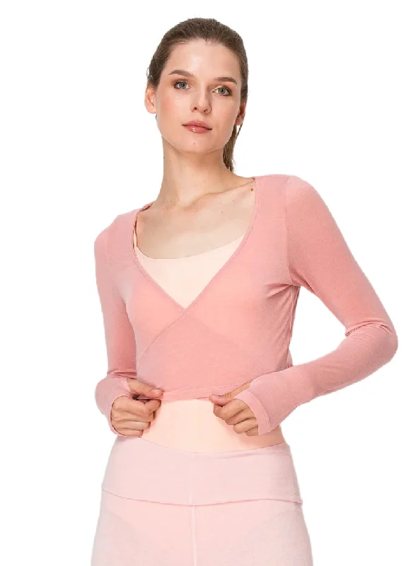 Rhi Wrap Sweater (Peach Pink) Lace Blend Ribbed Blend Corduroy Blend