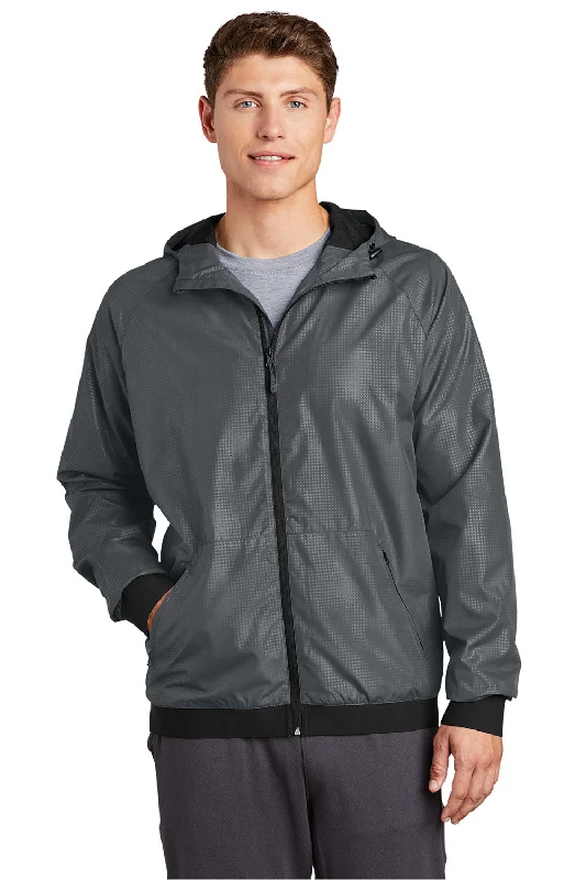 Sport-Tek Mens Wind & Water Resistant Full Zip Hooded Jacket - Graphite Grey/Black - Closeout Quilted Jacket Puffer Jacket Insulated Jacket