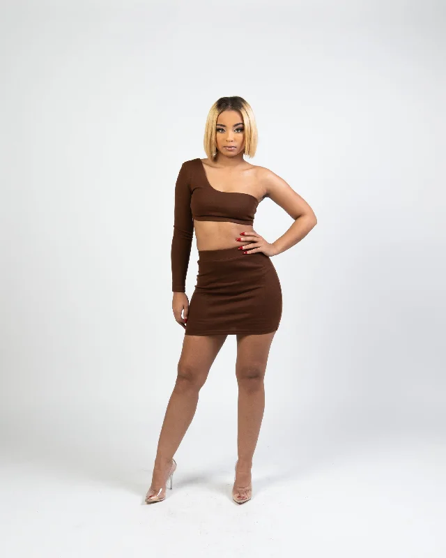 Brielle Skirt Set | Chocolate Brown spandex blend skirt
