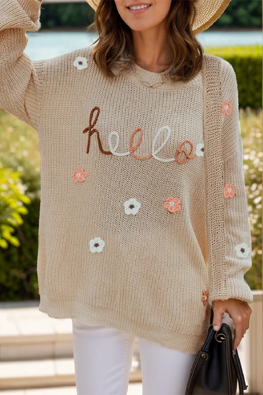 Trudy Flower Round Neck Long Sleeve Sweater Knit Fabric Woven Fabric Fleece Fabric